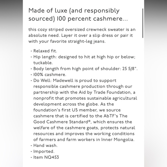 Madewell (Re)sponsible Cashmere Oversized Sweater Hthr blue sky Stripe NEW Small - Picture 3 of 11